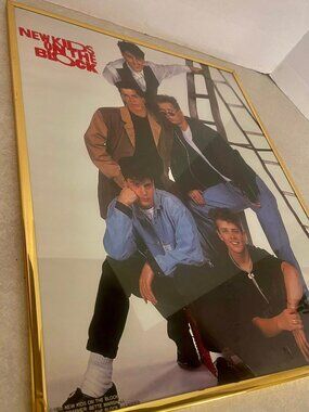 New Kids on the Block Ladder Poster in Gold Frame 16 X 20” Vintage 1990